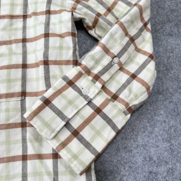 Everlane Oversized Plaid Flannel Shirt Cream Brown Sage Green Women's Size XS - Picture 6 of 12